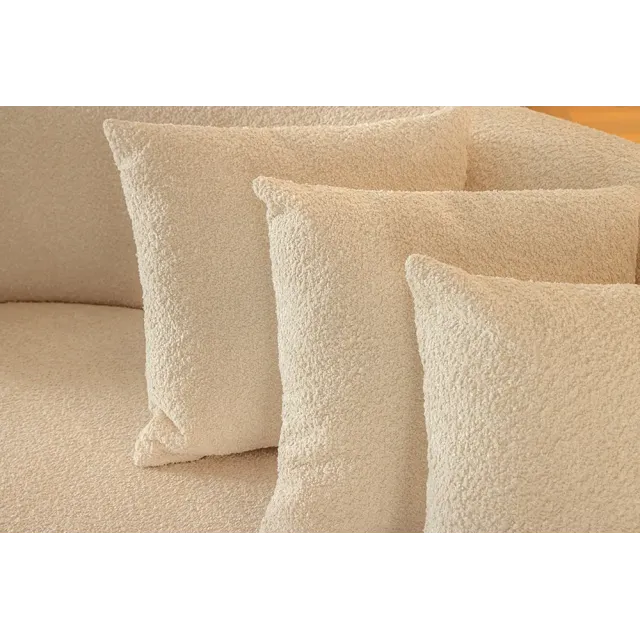 Canapé 3 places ATELIER – 230 cm – Tissu bouclé beige, coussins inclus, design moderne