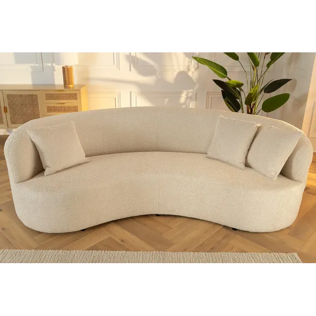 Canapé 3 places ATELIER – 230 cm – Tissu bouclé beige, coussins inclus, design moderne