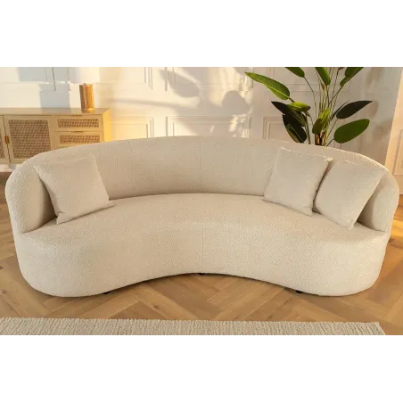 Canapé 3 places ATELIER – 230 cm – Tissu bouclé beige, coussins inclus, design moderne