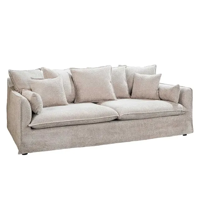 Canapé HEAVEN 3 places – 200 cm – Tissu bouclé champagner beige, coussins inclus, assise à ressorts Nosag
