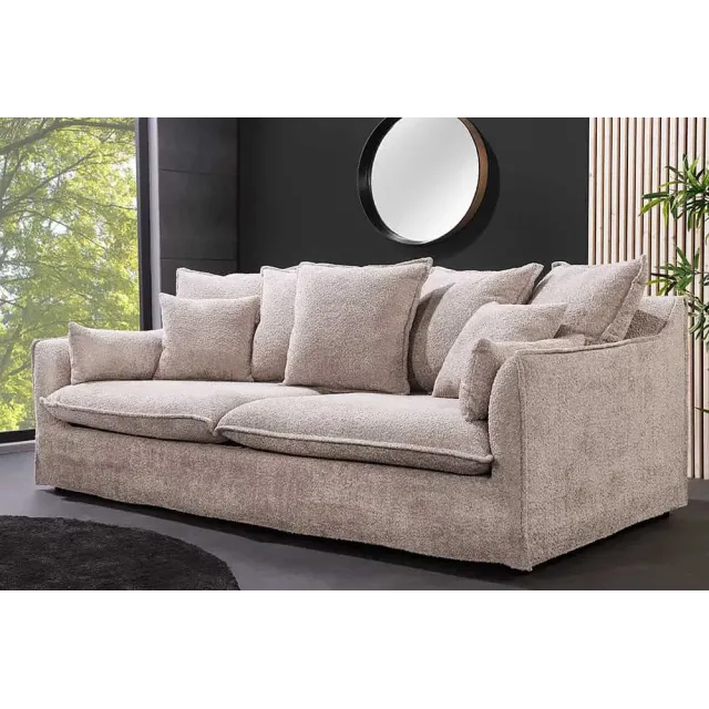 Canapé HEAVEN 3 places – 200 cm – Tissu bouclé champagner beige, coussins inclus, assise à ressorts Nosag
