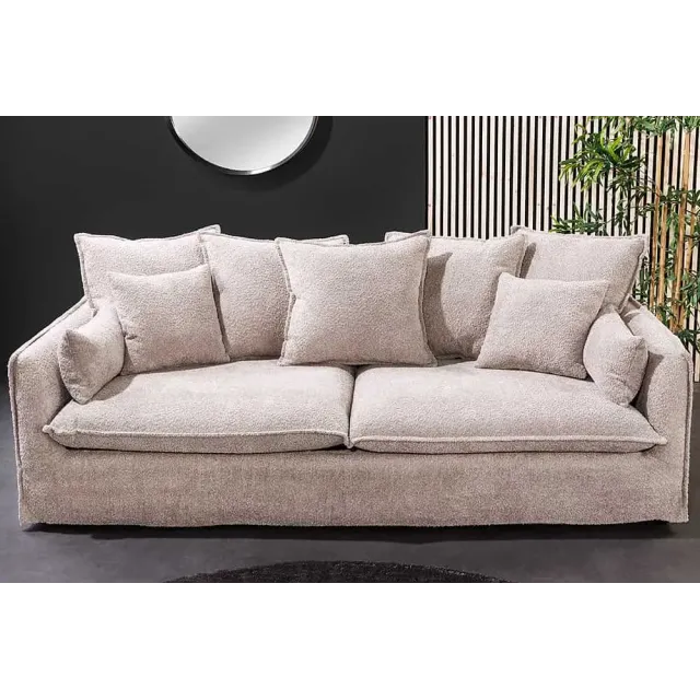 Canapé HEAVEN 3 places – 200 cm – Tissu bouclé champagner beige, coussins inclus, assise à ressorts Nosag