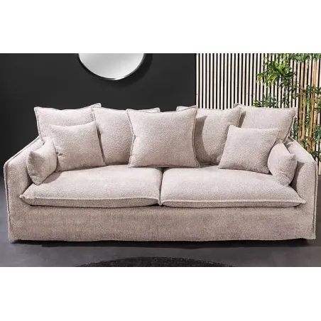 Canapé HEAVEN 3 places – 200 cm – Tissu bouclé champagner beige, coussins inclus, assise à ressorts Nosag