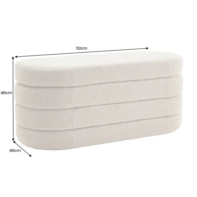 Banquette capitonnée VOGUE – 115 cm – Tissu bouclé taupe avec coffre de rangement intégré Banquette capitonnée VOGUE – 115 cm – Tissu bouclé taupe avec coffre de rangement intégré