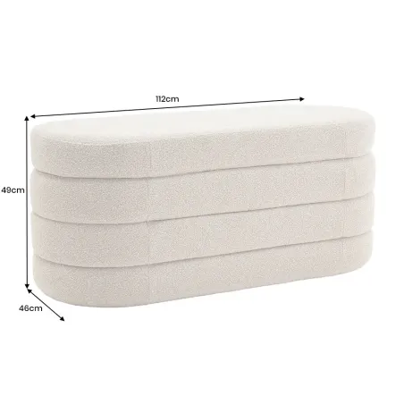 Banquette capitonnée VOGUE – 115 cm – Tissu bouclé taupe avec coffre de rangement intégré