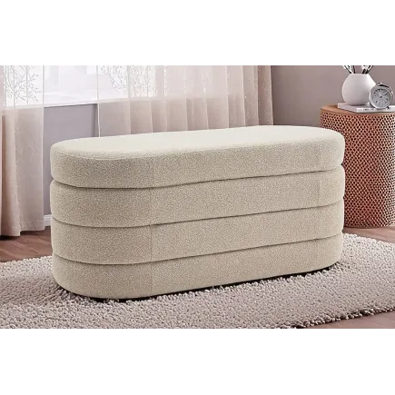 Banquette capitonnée VOGUE – 115 cm – Tissu bouclé taupe avec coffre de rangement intégré 2