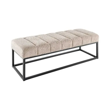 Banc design PETIT BEAUTÉ – 110 cm – Tissu bouclé champagner greige & pieds métal noir