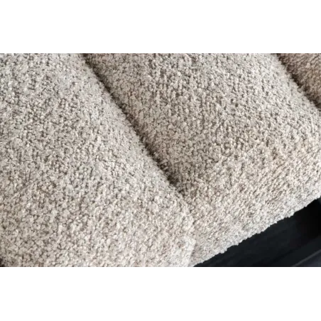 Banc design PETIT BEAUTÉ – 110 cm – Tissu bouclé champagner greige & pieds métal noir