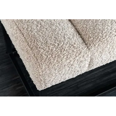 Banc design PETIT BEAUTÉ – 110 cm – Tissu bouclé champagner greige & pieds métal noir