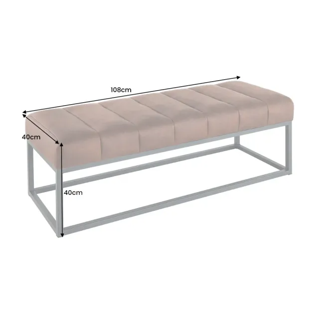 Banc design PETIT BEAUTÉ – 110 cm – Tissu bouclé champagner greige & pieds métal noir
