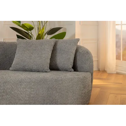 Canapé 3 places ATELIER – 230 cm – Tissu bouclé gris avec coussins inclus, design contemporain 2