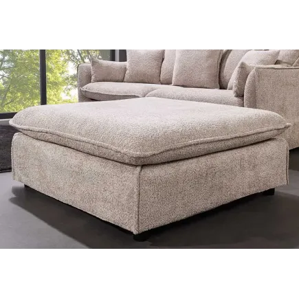 Pouf HEAVEN 100 cm – Tissu bouclé champagner beige, rembourrage à ressorts Nosag, structure en bois massif