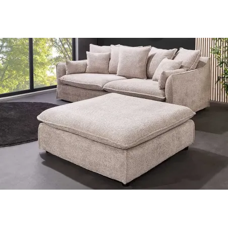 Pouf HEAVEN 100 cm – Tissu bouclé champagner beige, rembourrage à ressorts Nosag, structure en bois massif