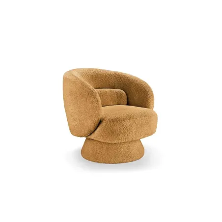 Fauteuil pivotant BOSSA NOVA – 76 cm – Tissu bouclé jaune moutarde avec assise rembourrée