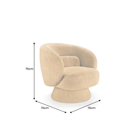 Fauteuil pivotant BOSSA NOVA – 76 cm – Tissu bouclé jaune moutarde avec assise rembourrée