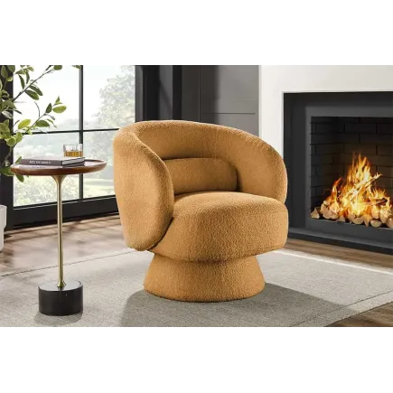 Fauteuil pivotant BOSSA NOVA – 76 cm – Tissu bouclé jaune moutarde avec assise rembourrée