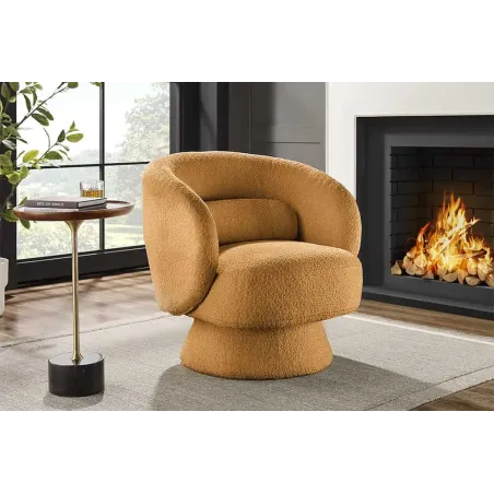 Fauteuil pivotant BOSSA NOVA – 76 cm – Tissu bouclé jaune moutarde avec assise rembourrée