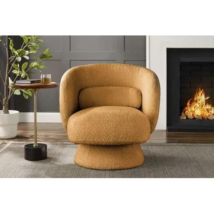 Fauteuil pivotant BOSSA NOVA – 76 cm – Tissu bouclé jaune moutarde avec assise rembourrée 2