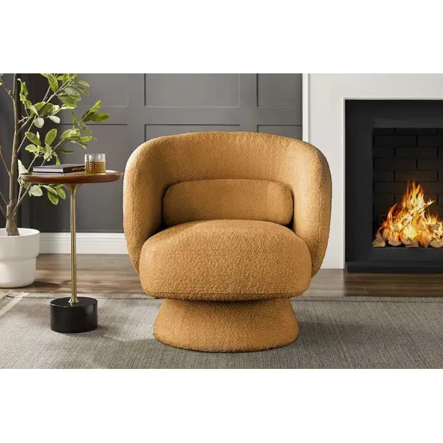 Fauteuil pivotant BOSSA NOVA – 76 cm – Tissu bouclé jaune moutarde avec assise rembourrée