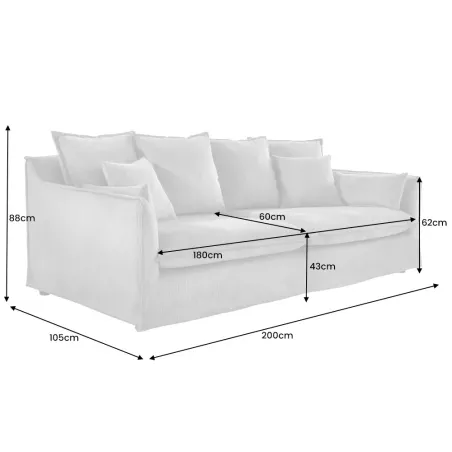 Canapé 3 places HEAVEN 200 cm en tissu bouclé gris – Grand canapé cosy avec assise à ressorts et 9 coussins inclus