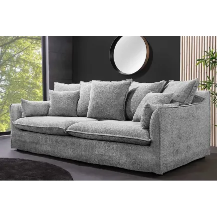 Canapé 3 places HEAVEN 200 cm en tissu bouclé gris – Grand canapé cosy avec assise à ressorts et 9 coussins inclus 2