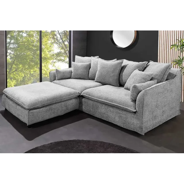 Canapé 3 places HEAVEN 200 cm en tissu bouclé gris – Grand canapé cosy avec assise à ressorts et 9 coussins inclus