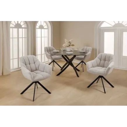 Fauteuil pivotant PAPILLON en tissu bouclé greige – Siège design avec accoudoirs, rotation 180° et piétement métal noir 2