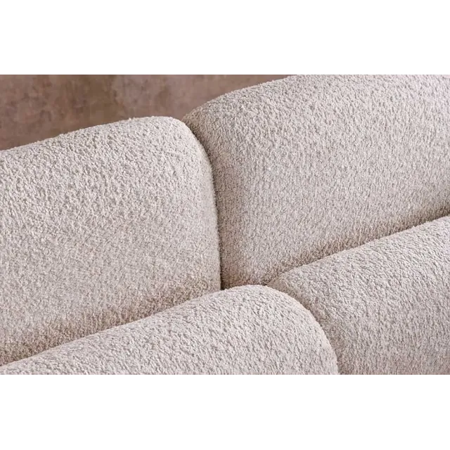 Canapé 3 places ART DÉCO 200 cm en tissu bouclé beige – canapé moderne avec coussins inclus et pieds noirs