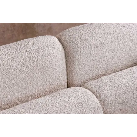 Canapé 3 places ART DÉCO 200 cm en tissu bouclé beige – canapé moderne avec coussins inclus et pieds noirs
