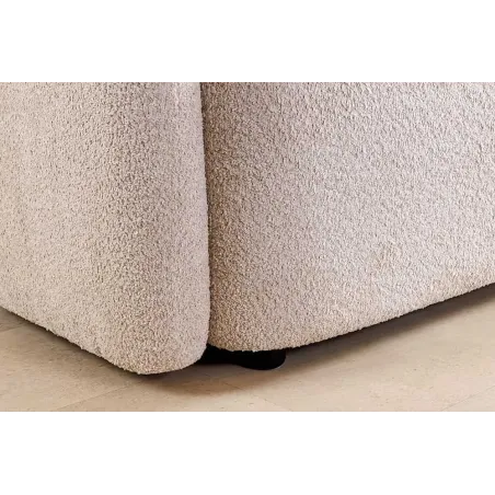 Canapé 3 places ART DÉCO 200 cm en tissu bouclé beige – canapé moderne avec coussins inclus et pieds noirs