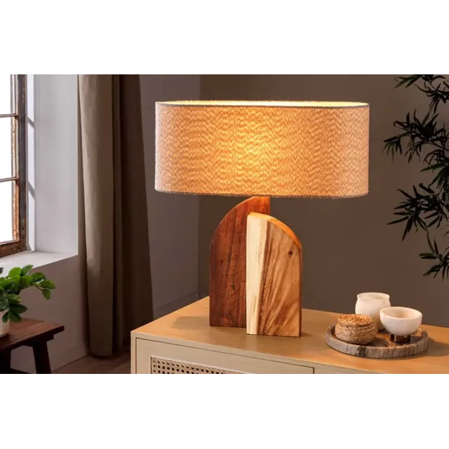 Lampe de table LOVERS 60 cm en bois massif naturel et abat-jour blanc Lampe de table LOVERS 60 cm en bois massif naturel et abat-jour blanc