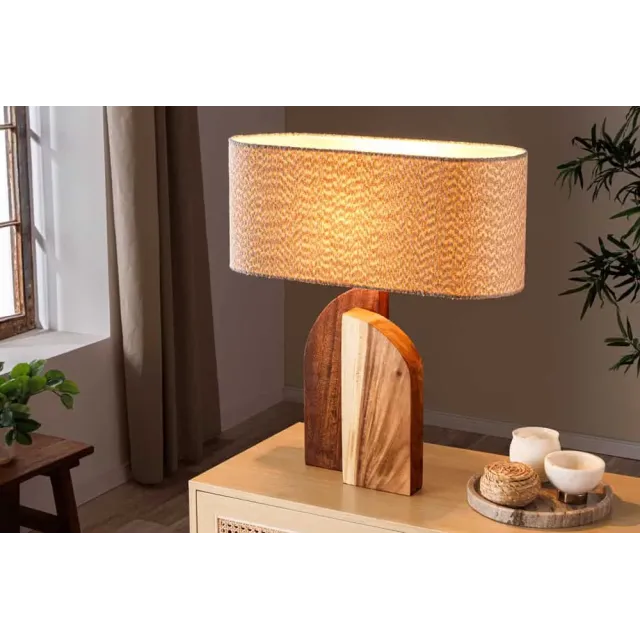 Lampe de table LOVERS 60 cm en bois massif naturel et abat-jour blanc Lampe de table LOVERS 60 cm en bois massif naturel et abat-jour blanc