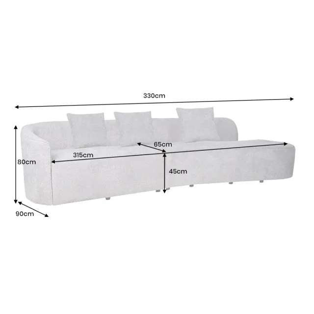 Canapé XXL ATELIER L 330 cm en tissu bouclé gris – Grand sofa moderne 4 places avec coussins inclus Canapé XXL ATELIER L 330 cm en tissu bouclé gris – Grand sofa moderne 4 places avec coussins inclus