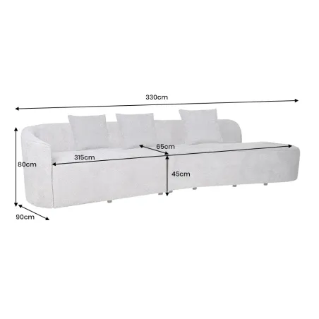 Canapé XXL ATELIER L 330 cm en tissu bouclé gris – Grand sofa moderne 4 places avec coussins inclus