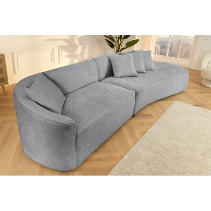 Canapé XXL ATELIER L 330 cm en tissu bouclé gris – Grand sofa moderne 4 places avec coussins inclus 2
