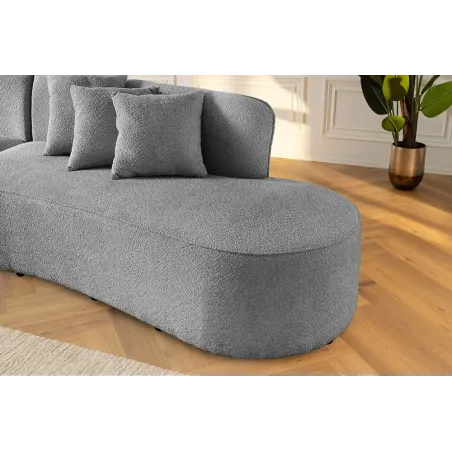 Canapé XXL ATELIER L 330 cm en tissu bouclé gris – Grand sofa moderne 4 places avec coussins inclus