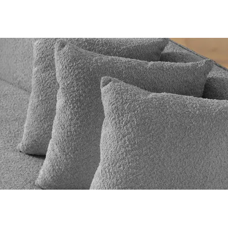 Canapé XXL ATELIER L 330 cm en tissu bouclé gris – Grand sofa moderne 4 places avec coussins inclus