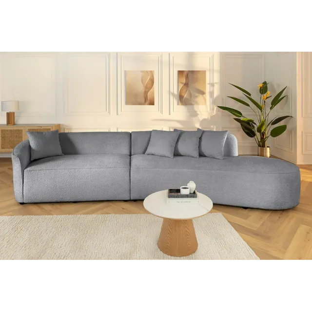 Canapé XXL ATELIER L 330 cm en tissu bouclé gris – Grand sofa moderne 4 places avec coussins inclus Canapé XXL ATELIER L 330 cm en tissu bouclé gris – Grand sofa moderne 4 places avec coussins inclus