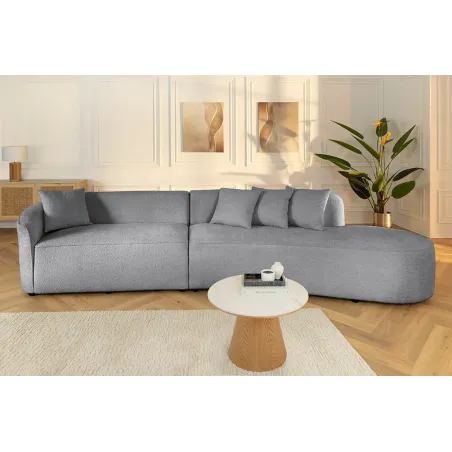 Canapé XXL ATELIER L 330 cm en tissu bouclé gris – Grand sofa moderne 4 places avec coussins inclus
