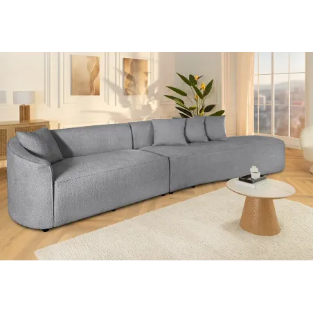 Canapé XXL ATELIER L 330 cm en tissu bouclé gris – Grand sofa moderne 4 places avec coussins inclus