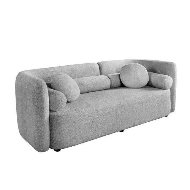 Canapé 3 places ART DÉCO 200 cm gris en tissu bouclé – Sofa moderne avec coussins et pieds noirs Canapé 3 places ART DÉCO 200 cm gris en tissu bouclé – Sofa moderne avec coussins et pieds noirs
