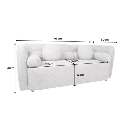 Canapé 3 places ART DÉCO 200 cm gris en tissu bouclé – Sofa moderne avec coussins et pieds noirs