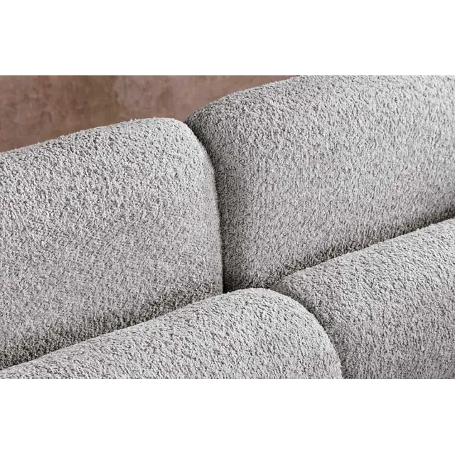 Canapé 3 places ART DÉCO 200 cm gris en tissu bouclé – Sofa moderne avec coussins et pieds noirs Canapé 3 places ART DÉCO 200 cm gris en tissu bouclé – Sofa moderne avec coussins et pieds noirs