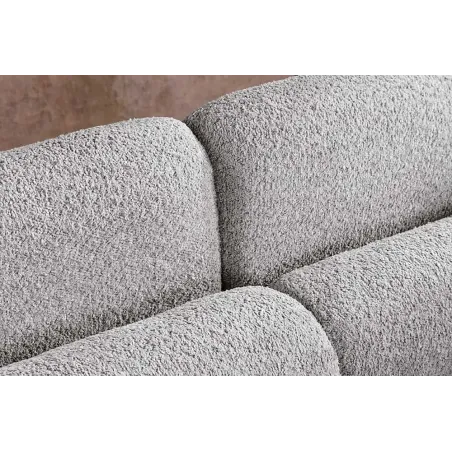 Canapé 3 places ART DÉCO 200 cm gris en tissu bouclé – Sofa moderne avec coussins et pieds noirs