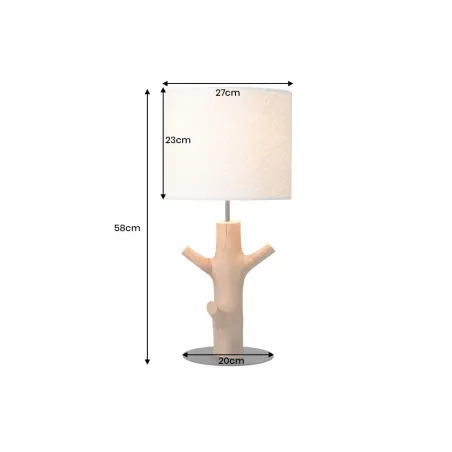 Lampe de table JEWELRY 60 cm en bois massif naturel – Abat-jour blanc & pied en métal noir