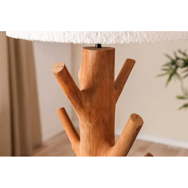 Lampe de table JEWELRY 60 cm en bois massif naturel – Abat-jour blanc & pied en métal noir