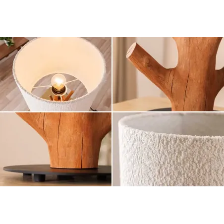 Lampe de table JEWELRY 60 cm en bois massif naturel – Abat-jour blanc & pied en métal noir