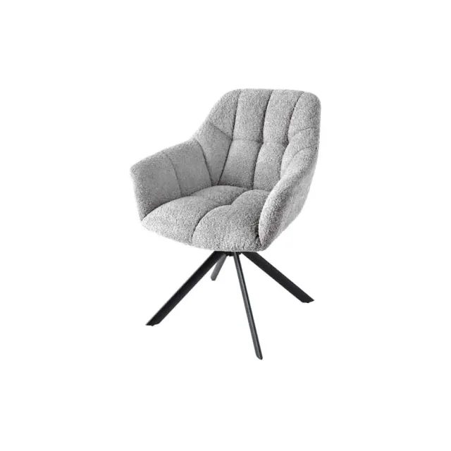 Fauteuil pivotant PAPILLON en bouclé gris – Chaise design avec accoudoirs et base en métal noir