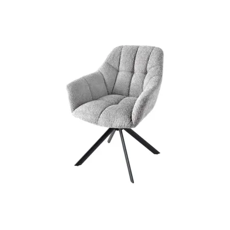 Fauteuil pivotant PAPILLON en bouclé gris – Chaise design avec accoudoirs et base en métal noir