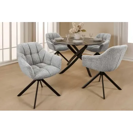 Fauteuil pivotant PAPILLON en bouclé gris – Chaise design avec accoudoirs et base en métal noir